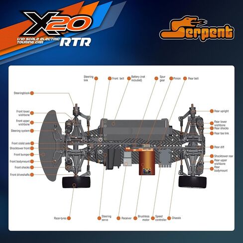 سيارة سيربنت 1/10 RC للتجول RTR، سيارة كهربائية سريعة الدفع الرباعي مع محرك بدون فرش، أجزاء من ألياف الكربون والألومنيوم CNC، سرعة عالية، البطاريات والشاحن غير متضمنة (أحمر) in Saudi Arabia