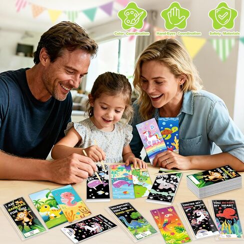 Valentine's Day Cards for Kids School, 24 Pack Valentine's Day Cards for Kids with Rainbow Scratch Art Craft Books, Valentines Day Gifts For Kids Classroom Exchange, Valentines Party Favors Prizes in Saudi Arabia