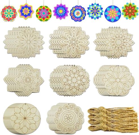 40 Pack 4 Inch Unfinished Wood Mandala to Paint Wooden Mandala Painting Crafts Art Slices for for Door Hanger Decor Halloween Christmas Wedding Birthday Party Thanksgiving Day Decoration in Saudi Arabia