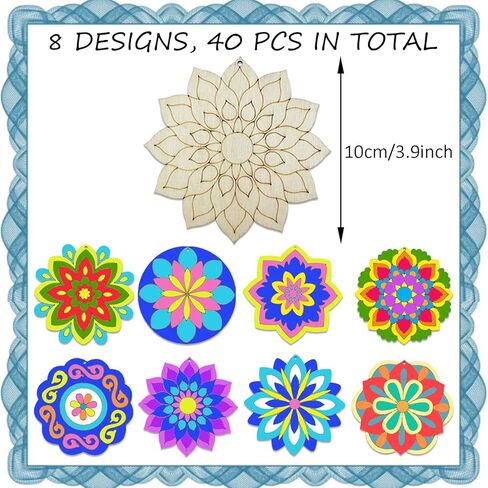 40 Pack 4 Inch Unfinished Wood Mandala to Paint Wooden Mandala Painting Crafts Art Slices for for Door Hanger Decor Halloween Christmas Wedding Birthday Party Thanksgiving Day Decoration in Saudi Arabia