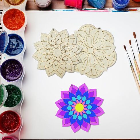 40 Pack 4 Inch Unfinished Wood Mandala to Paint Wooden Mandala Painting Crafts Art Slices for for Door Hanger Decor Halloween Christmas Wedding Birthday Party Thanksgiving Day Decoration in Saudi Arabia
