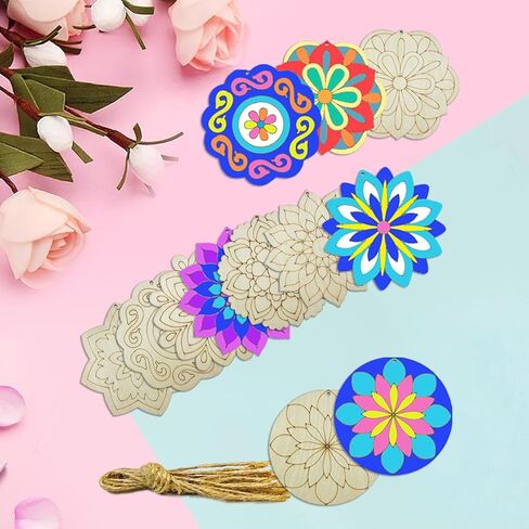 40 Pack 4 Inch Unfinished Wood Mandala to Paint Wooden Mandala Painting Crafts Art Slices for for Door Hanger Decor Halloween Christmas Wedding Birthday Party Thanksgiving Day Decoration in Saudi Arabia