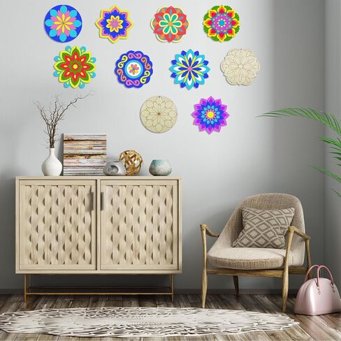 40 Pack 4 Inch Unfinished Wood Mandala to Paint Wooden Mandala Painting Crafts Art Slices for for Door Hanger Decor Halloween Christmas Wedding Birthday Party Thanksgiving Day Decoration in Saudi Arabia
