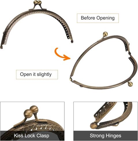 uxcell 2 Pcs Metal Purse Frame, 15cm/5.9" Retro Arch Kiss Lock Clasp Frame Embossed for Purse Making, Handled Bag, Coin Bag Clutch Bag, Frame Hardware Replacements (Bronze) in Saudi Arabia