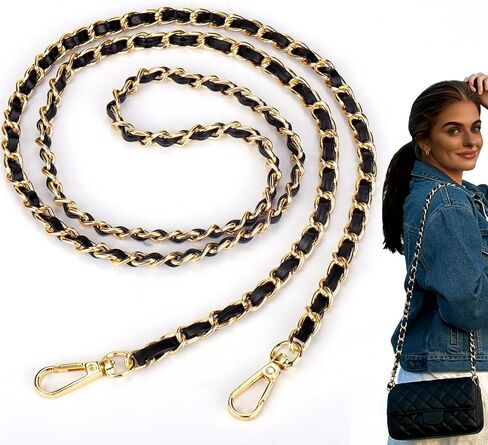 AIERSA Purse Strap Crossbody, Bag Chain Strap Replacement - 47.8 Inch Long Silver Metal Shoulder Strap for Purse, 3-in-1 Convertible Purse Shoulder Strap for Handbags, Wallets, Totes (Black & Silver) in Kuwait