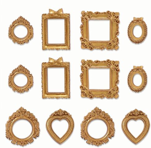 12 Pcs Mini Frames, White Vintage Resin Picture Frames for Dollhouse DIY Art Craft Projects Jewelry Display Refrigerator Magnets Home Décor, Antique Small Baroque Ornaments in Various Shapes and Sizes in Saudi Arabia