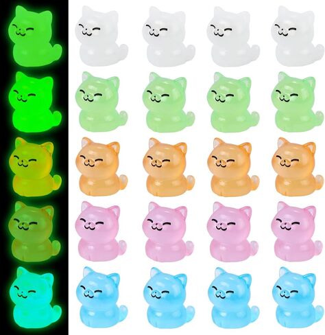 Resin Cats, 25 Pcs Mini Luminous Cat Figurines Tiny Cute Animals Ornament Glow in The Dark Cat Pet Statues for DIY Craft Party Cake Topper Decor Micro Landscape Dollhouse Fairy Garden in Saudi Arabia