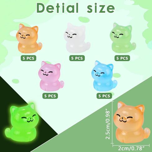 Resin Cats, 25 Pcs Mini Luminous Cat Figurines Tiny Cute Animals Ornament Glow in The Dark Cat Pet Statues for DIY Craft Party Cake Topper Decor Micro Landscape Dollhouse Fairy Garden in Saudi Arabia