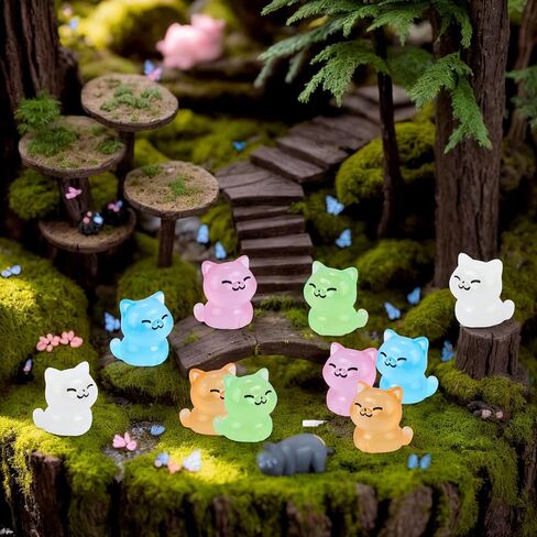 Resin Cats, 25 Pcs Mini Luminous Cat Figurines Tiny Cute Animals Ornament Glow in The Dark Cat Pet Statues for DIY Craft Party Cake Topper Decor Micro Landscape Dollhouse Fairy Garden in Saudi Arabia
