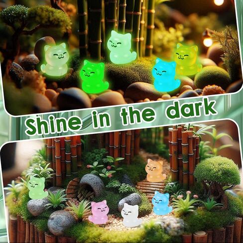 Resin Cats, 25 Pcs Mini Luminous Cat Figurines Tiny Cute Animals Ornament Glow in The Dark Cat Pet Statues for DIY Craft Party Cake Topper Decor Micro Landscape Dollhouse Fairy Garden in Saudi Arabia
