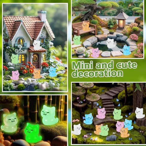 Resin Cats, 25 Pcs Mini Luminous Cat Figurines Tiny Cute Animals Ornament Glow in The Dark Cat Pet Statues for DIY Craft Party Cake Topper Decor Micro Landscape Dollhouse Fairy Garden in Saudi Arabia
