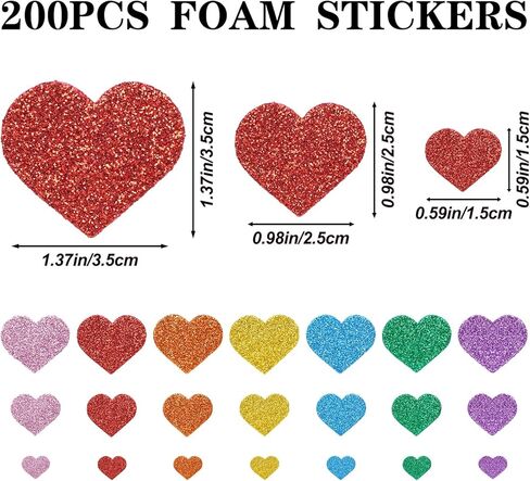 Marrywindix 200 PCS Foam Stickers Glitter Heart Stickers Colorful Self Adhesive Heart Shapes Sticker Happy Valentines Day for Crafts Arts Supplies Scrapbooking DIY Greeting Card Envelopes Home Decor in Saudi Arabia
