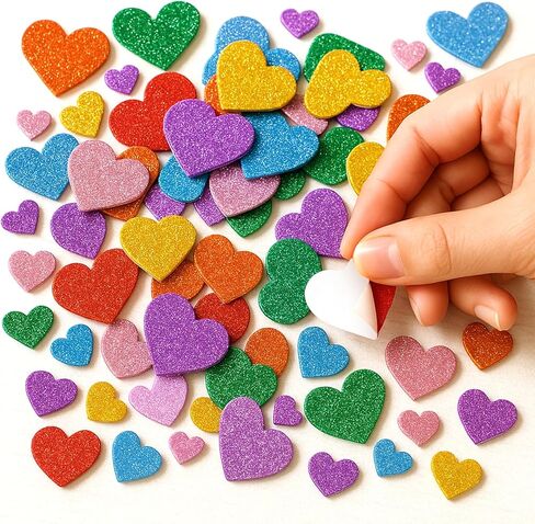 Marrywindix 200 PCS Foam Stickers Glitter Heart Stickers Colorful Self Adhesive Heart Shapes Sticker Happy Valentines Day for Crafts Arts Supplies Scrapbooking DIY Greeting Card Envelopes Home Decor in Saudi Arabia
