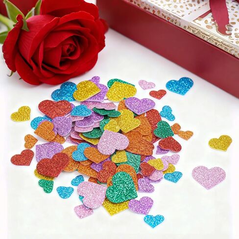 Marrywindix 200 PCS Foam Stickers Glitter Heart Stickers Colorful Self Adhesive Heart Shapes Sticker Happy Valentines Day for Crafts Arts Supplies Scrapbooking DIY Greeting Card Envelopes Home Decor in Saudi Arabia