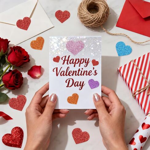 Marrywindix 200 PCS Foam Stickers Glitter Heart Stickers Colorful Self Adhesive Heart Shapes Sticker Happy Valentines Day for Crafts Arts Supplies Scrapbooking DIY Greeting Card Envelopes Home Decor in Saudi Arabia