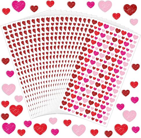 Sayglossy 10 Sheets 2000 Pcs Valentines Small Heart Stickers for Kids, Tiny Mini Heart Stickers, Glitter 2 Size Valentines Decor for Gift Wrapping Scrapbooking DIY Crafts in Saudi Arabia