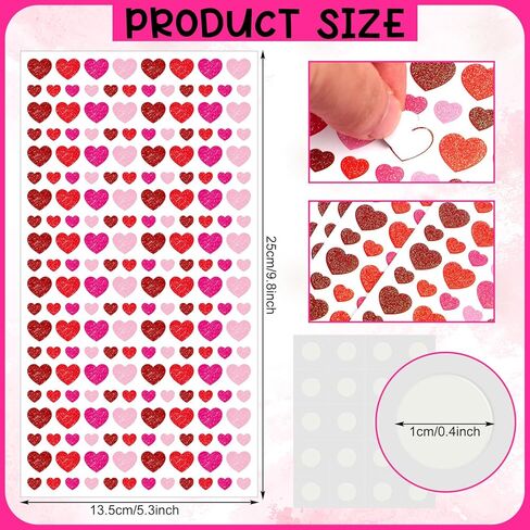 Sayglossy 10 Sheets 2000 Pcs Valentines Small Heart Stickers for Kids, Tiny Mini Heart Stickers, Glitter 2 Size Valentines Decor for Gift Wrapping Scrapbooking DIY Crafts in Saudi Arabia
