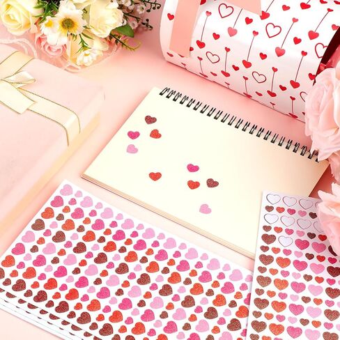 Sayglossy 10 Sheets 2000 Pcs Valentines Small Heart Stickers for Kids, Tiny Mini Heart Stickers, Glitter 2 Size Valentines Decor for Gift Wrapping Scrapbooking DIY Crafts in Saudi Arabia