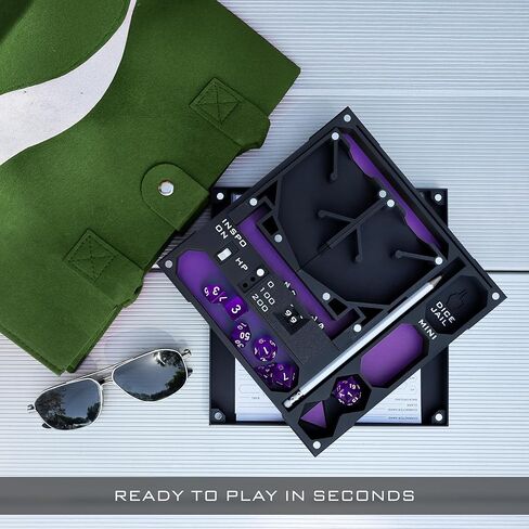 All-in-One Dice Tray with Tower by TTRPG World - Magnetic Modular Organizer for 5E & d20 RPGs with Soft Lining, Tower, Mini Holder, Sheets & Mystery Dice Set (Purple) in Saudi Arabia