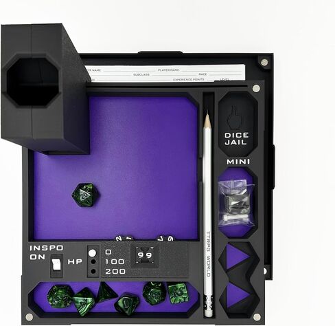 All-in-One Dice Tray with Tower by TTRPG World - Magnetic Modular Organizer for 5E & d20 RPGs with Soft Lining, Tower, Mini Holder, Sheets & Mystery Dice Set (Purple) in Saudi Arabia