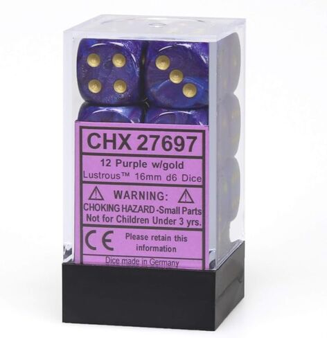 DND Dice Set-Chessex D&D Dice-16mm Lustrous Purple and Gold Plastic Polyhedral Dice Set-Dungeons and Dragons Dice Includes 12 Dice – D6 in Saudi Arabia