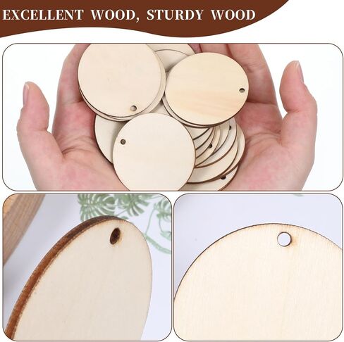 cobee 50PCS Unfinished Round Wooden Circles with Holes, Blank Round Wooden Circles, Blank Wood Circle Cutouts for Painting Staining Coaster Making Home Decorations in Saudi Arabia