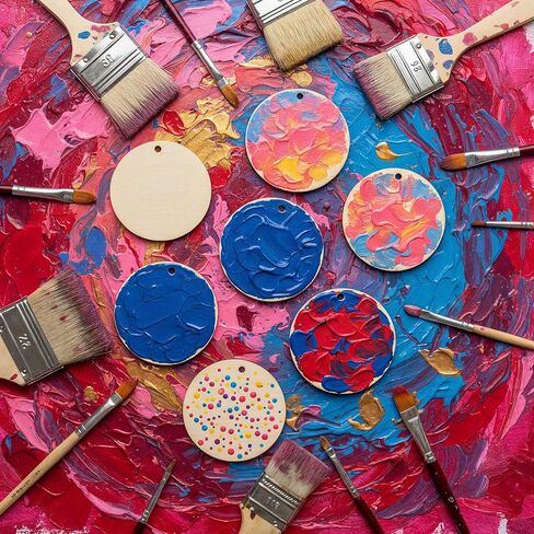 cobee 50PCS Unfinished Round Wooden Circles with Holes, Blank Round Wooden Circles, Blank Wood Circle Cutouts for Painting Staining Coaster Making Home Decorations in Saudi Arabia
