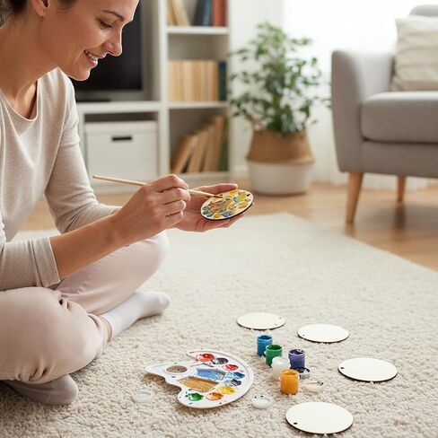 cobee 50PCS Unfinished Round Wooden Circles with Holes, Blank Round Wooden Circles, Blank Wood Circle Cutouts for Painting Staining Coaster Making Home Decorations in Saudi Arabia