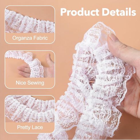 شريط كشكش من الدانتيل الأبيض، 1.8 بوصة × 10 ياردة حافة طبقة مزدوجة شريط دانتيل أبيض شريط كشكش من النايلون لخياطة الحرف اليدوية بنفسك in Saudi Arabia