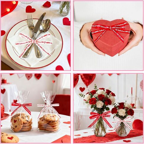 2 Rolls Happy Valentine's Day Ribbons 30 Yards Satin Ribbon Red White Heart Fabric Craft Ribbon for Bow Wreath Gift Wrap Party Decor, 3/8" in Saudi Arabia