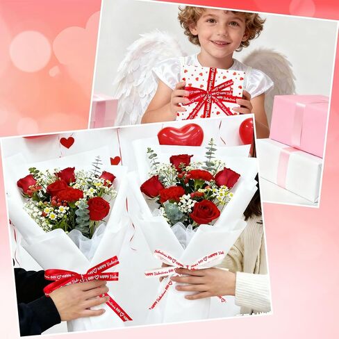 2 Rolls Happy Valentine's Day Ribbons 30 Yards Satin Ribbon Red White Heart Fabric Craft Ribbon for Bow Wreath Gift Wrap Party Decor, 3/8" in Saudi Arabia