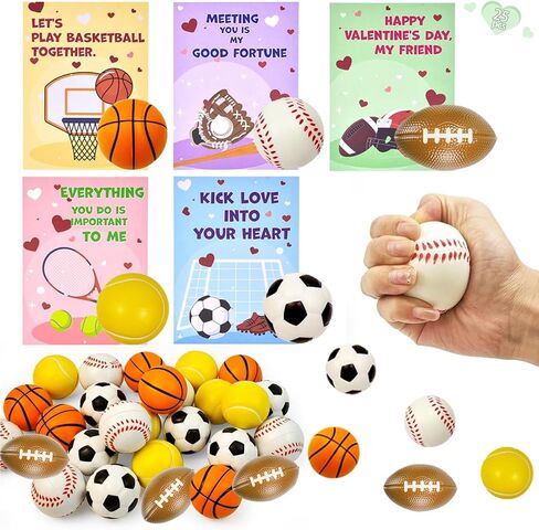 Valentines Day Gifts for Kids Classroom - Mini Stress Ball Toys with Exchange Cards for Toddler Class School Exchange Gift - Sport Stress Bouncy Balls for Kids Valentines Party Favors - 25 Pack in Saudi Arabia