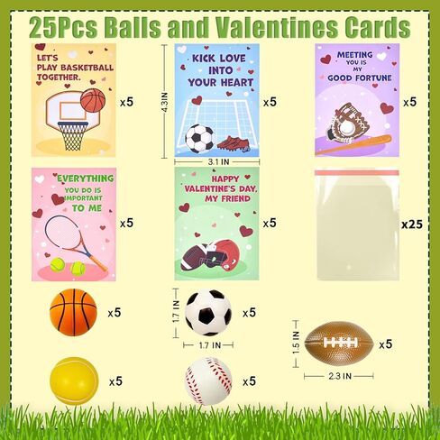 Valentines Day Gifts for Kids Classroom - Mini Stress Ball Toys with Exchange Cards for Toddler Class School Exchange Gift - Sport Stress Bouncy Balls for Kids Valentines Party Favors - 25 Pack in Saudi Arabia