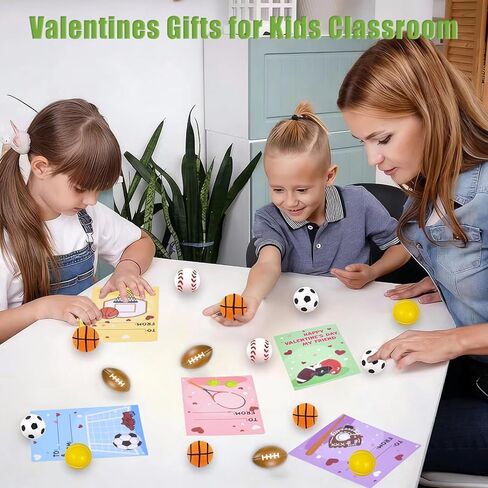 Valentines Day Gifts for Kids Classroom - Mini Stress Ball Toys with Exchange Cards for Toddler Class School Exchange Gift - Sport Stress Bouncy Balls for Kids Valentines Party Favors - 25 Pack in Saudi Arabia
