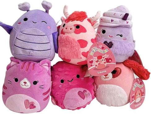 Squishmallows 2026 Valentine Squad 5 Inch Stuffed Animals Plush Set of 6, with Laurie The Highland Cow, Cat, Dog, Grasshopper, Pufferfish, Latte, (Set of 6) in Saudi Arabia