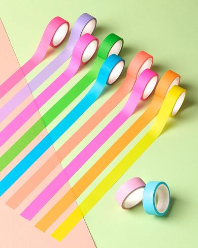 مجموعة شريط واشي ملون من YUBX، 10 لفات من أشرطة إخفاء الديكور ذات الألوان الصلبة الفلورسنت للفنون، والحرف اليدوية، والمجلات، والمخططين، وسجل القصاصات، والتغليف in Saudi Arabia