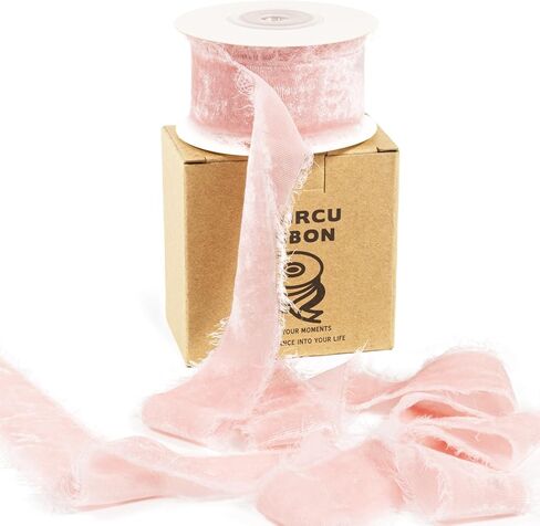 Blush Pink Velvet Ribbon 2 Inch x 5Yds Handmade Fringe Vintage Dusty Rose Pink Frayed Velvet Ribbon for Gift Wrapping Christmas Valentine's Day Bouquet Wreath Craft Bows Making Wedding Home Decor in Saudi Arabia