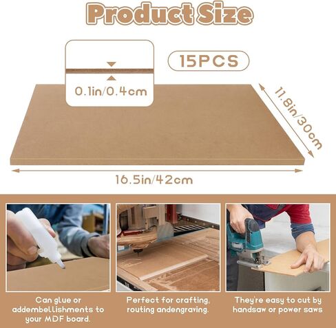 15 Pack 12" x16" MDF Boards - 1/8" Thick Boards for Crafts, Medium Density Fiberboard Unfinished Wood Art Boards Blank Wooden Blocks Chipboard Panels for DIY Crafts, Painting, Engraving in Saudi Arabia