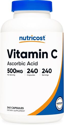 Nutricost فيتامين C 500 ملغ، 240 كبسولة، نباتي، خالي من الغلوتين وغير معدل وراثيًا in Saudi Arabia
