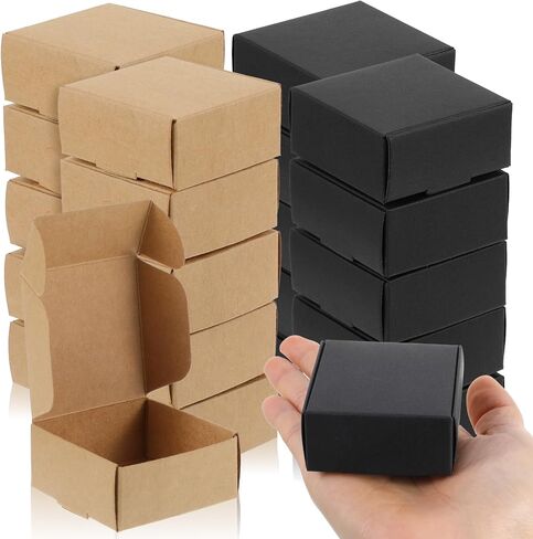 HOFURME 200 Pcs Mini Cardboard Boxes with Lid, Small Cardboard Boxes for Crafts, 2.16''x2.16''x1'' Tiny Box Bulk for Jewelry Earrings Ring Party Favors (Black & Brown) in Saudi Arabia