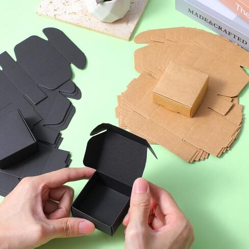 HOFURME 200 Pcs Mini Cardboard Boxes with Lid, Small Cardboard Boxes for Crafts, 2.16''x2.16''x1'' Tiny Box Bulk for Jewelry Earrings Ring Party Favors (Black & Brown) in Saudi Arabia