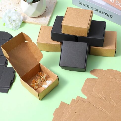 HOFURME 200 Pcs Mini Cardboard Boxes with Lid, Small Cardboard Boxes for Crafts, 2.16''x2.16''x1'' Tiny Box Bulk for Jewelry Earrings Ring Party Favors (Black & Brown) in Saudi Arabia