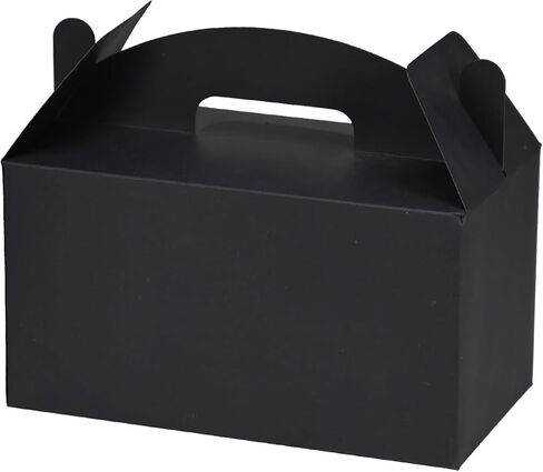 Grevo Black Cardstock Gable Box with Handle, 12Pcs, 9.45"x5"x5" Durable & Sturdy Treat Boxes for Wedding, Baby Shower, Kids Birthday, Party Favor, Holidays Gifts in Saudi Arabia