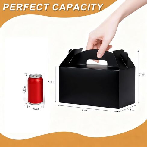 Grevo Black Cardstock Gable Box with Handle, 12Pcs, 9.45"x5"x5" Durable & Sturdy Treat Boxes for Wedding, Baby Shower, Kids Birthday, Party Favor, Holidays Gifts in Saudi Arabia