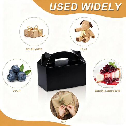 Grevo Black Cardstock Gable Box with Handle, 12Pcs, 9.45"x5"x5" Durable & Sturdy Treat Boxes for Wedding, Baby Shower, Kids Birthday, Party Favor, Holidays Gifts in Saudi Arabia