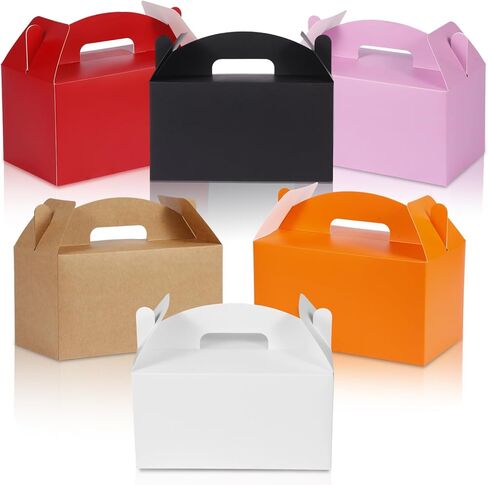 Grevo Black Cardstock Gable Box with Handle, 12Pcs, 9.45"x5"x5" Durable & Sturdy Treat Boxes for Wedding, Baby Shower, Kids Birthday, Party Favor, Holidays Gifts in Saudi Arabia