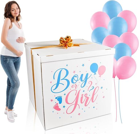 28 Inches Extra Large Gender Reveal Gift Box Kit with Oversized One Sided Printing Box Giant Pull Bows Balloon Ribbon for Gender Reveal Baby Shower Birthday Party Decor Supplies Not for Heavy-Duty in Saudi Arabia