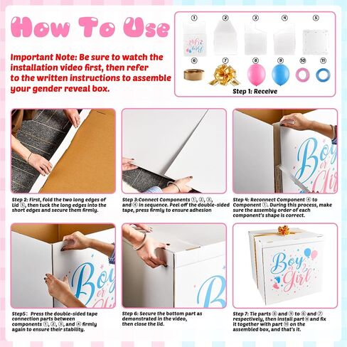 28 Inches Extra Large Gender Reveal Gift Box Kit with Oversized One Sided Printing Box Giant Pull Bows Balloon Ribbon for Gender Reveal Baby Shower Birthday Party Decor Supplies Not for Heavy-Duty in Saudi Arabia