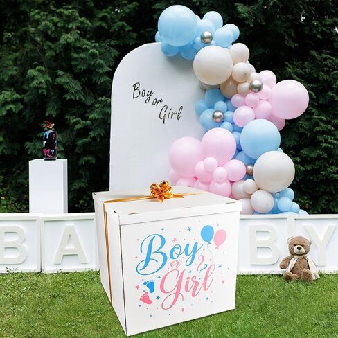 28 Inches Extra Large Gender Reveal Gift Box Kit with Oversized One Sided Printing Box Giant Pull Bows Balloon Ribbon for Gender Reveal Baby Shower Birthday Party Decor Supplies Not for Heavy-Duty in Saudi Arabia