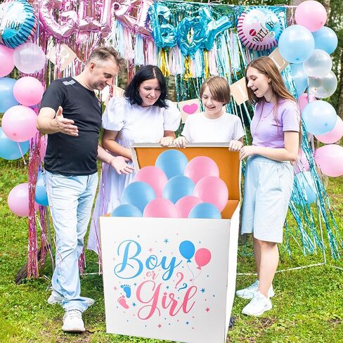 28 Inches Extra Large Gender Reveal Gift Box Kit with Oversized One Sided Printing Box Giant Pull Bows Balloon Ribbon for Gender Reveal Baby Shower Birthday Party Decor Supplies Not for Heavy-Duty in Saudi Arabia